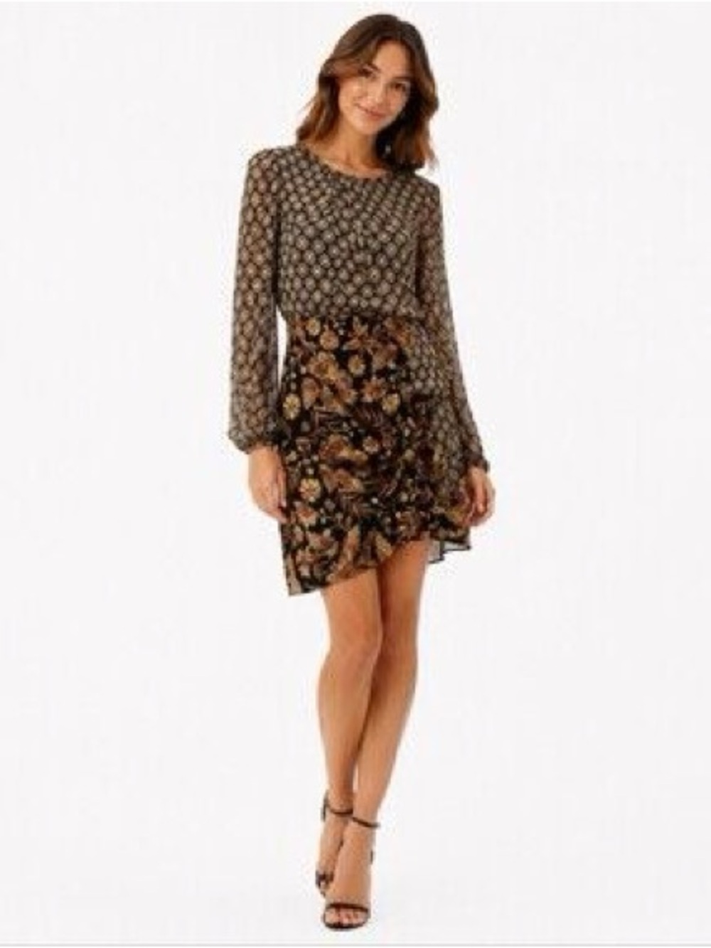 MISA Los Angeles Amber Paisley Mini Long Sleeve Dress
